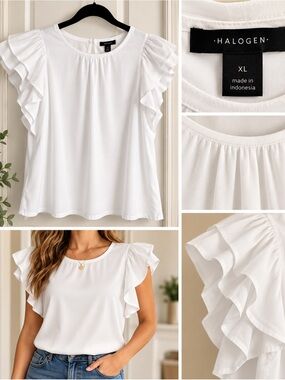Women’s XL white blouse, stunning short sleeves. Never worn.